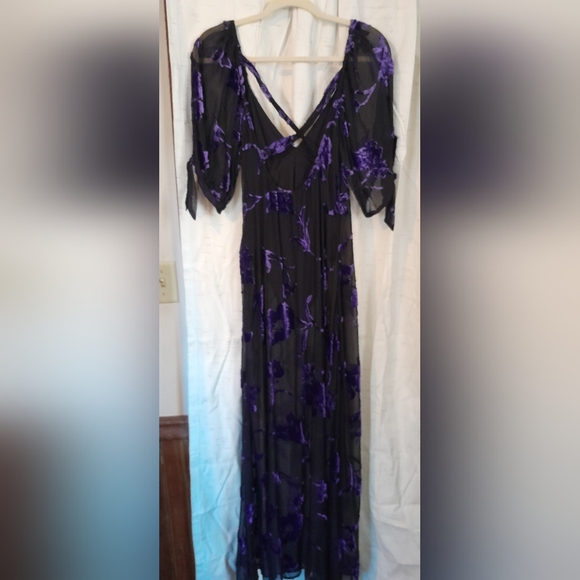 Free People Dahlia Maxi Dress Velvet Mesh Purple - Picture 6 of 8